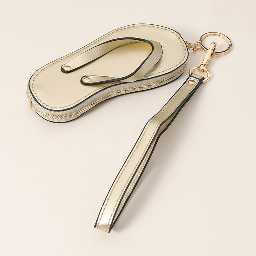 Faux Leather Flip-flop Mini Wristlet Keychain / Bag Charm / Coin Purse