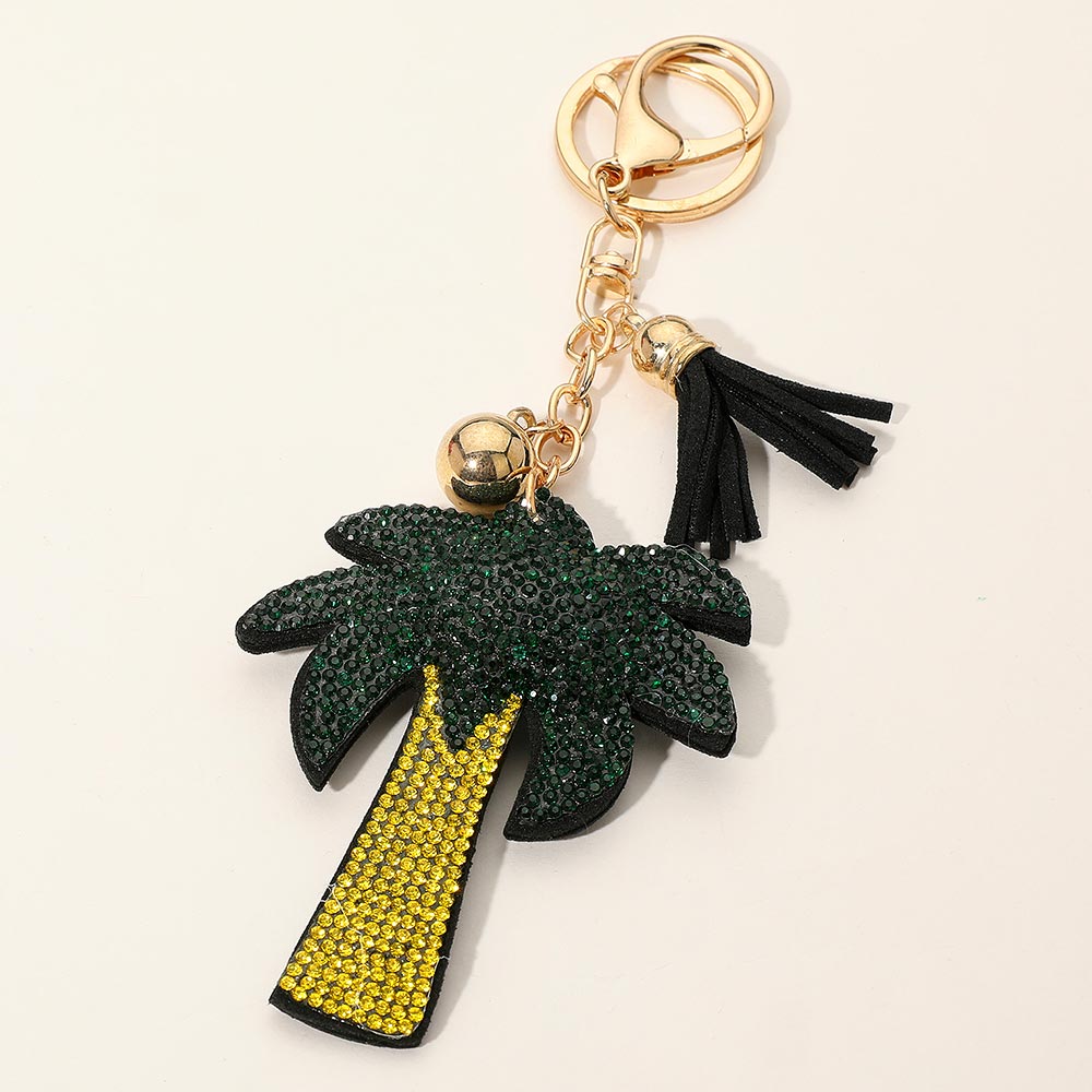Bling Studded Palm Tree Tassel Keychain / Bag Charm