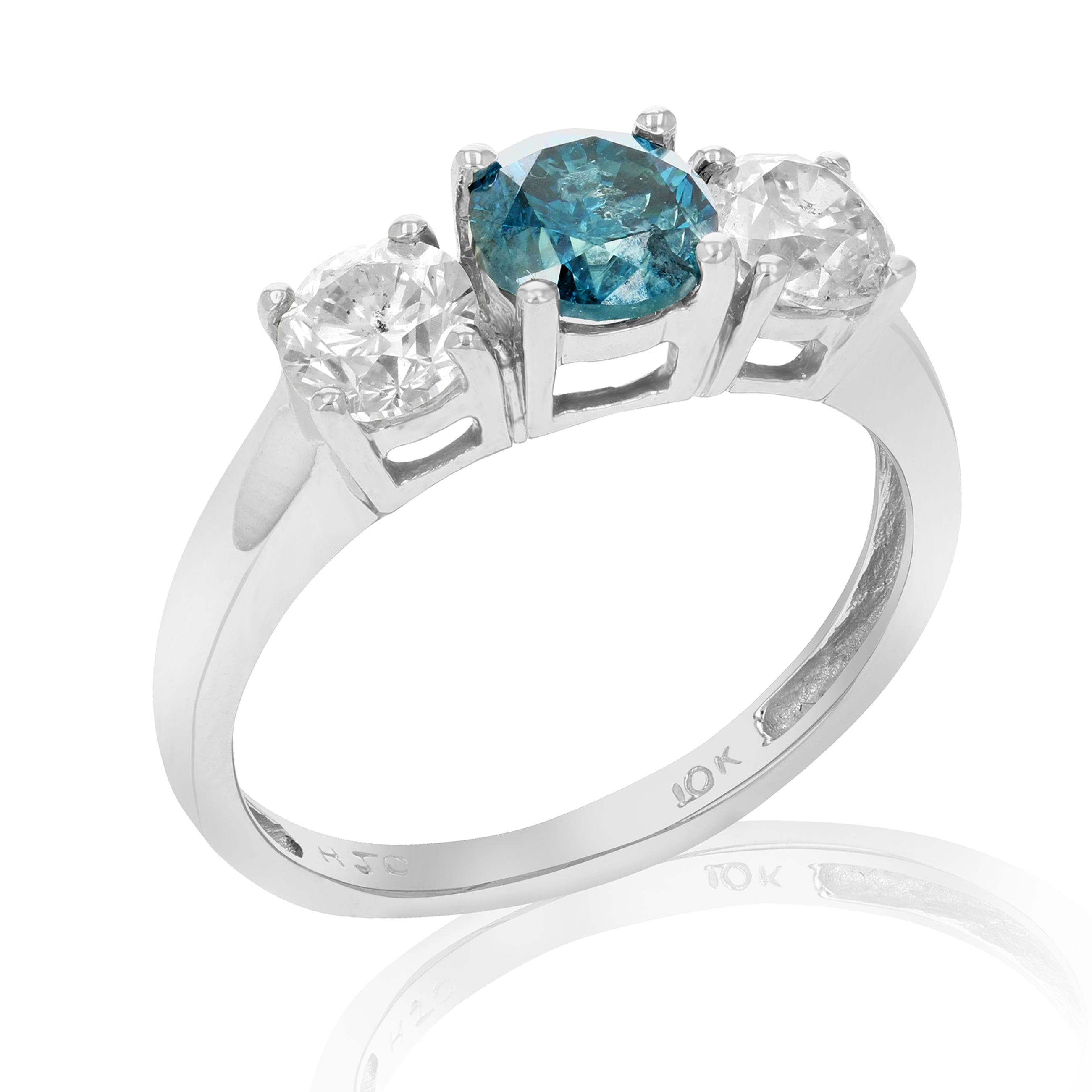 2 cttw 3 Stone Blue and White Diamond Engagement Ring 10K White Gold