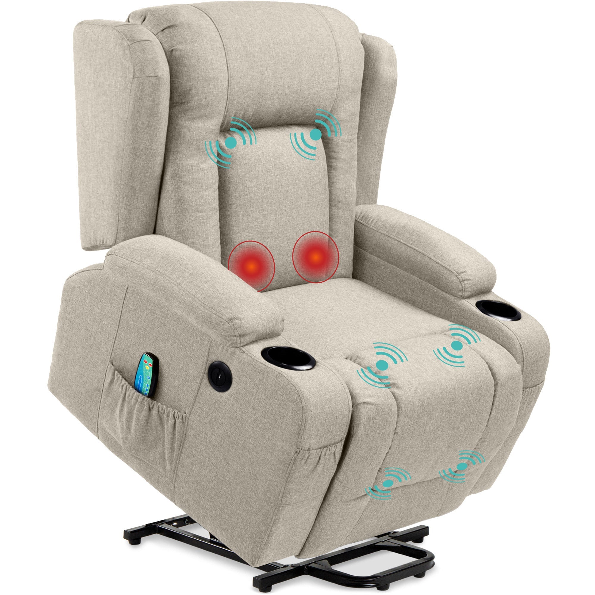 Best Choice Products Electric Power Lift Linen Recliner Massage Chair Furniture w/ USB Port, Heat, Cupholders