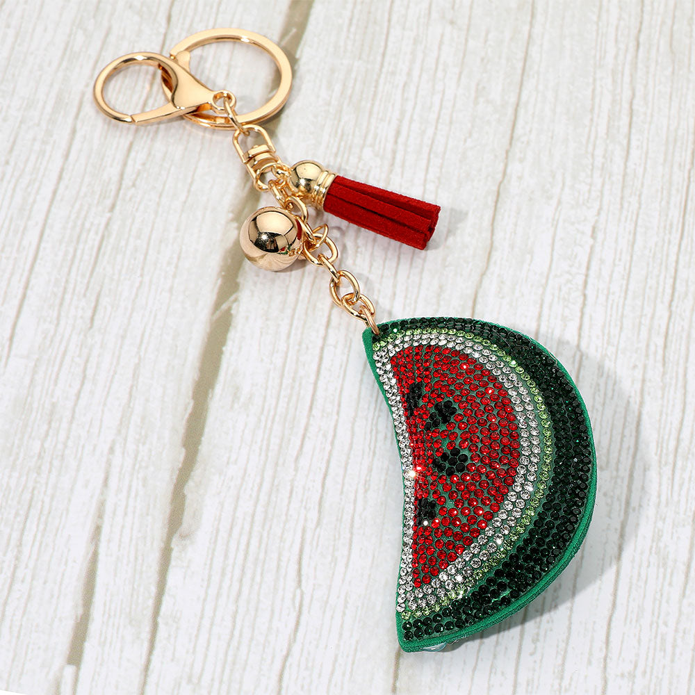 Bling Studded Watermelon Slice Tassel Keychain / Bag Charm