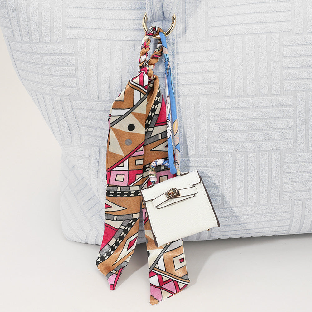 Faux Leather Elegant and Stylish Mini Purse / Bag Charm with Abstract Pattern Petit Scarf