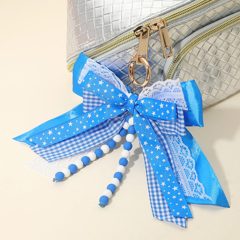 Game Day Theme Triple Layered Bow Bag Charm / Keychain