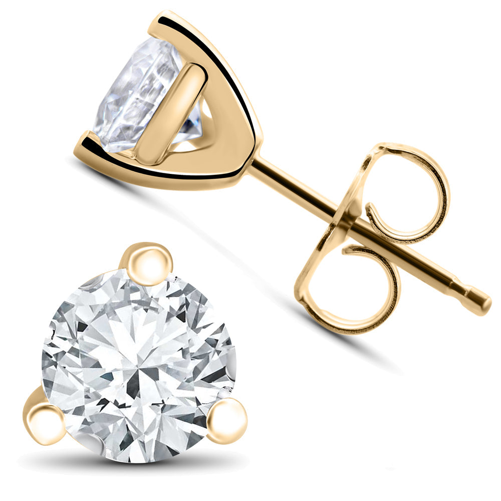 2 ct TDW Diamond 3-Prong Martni Studs in 14k White Yellow Rose Gold or Platinum