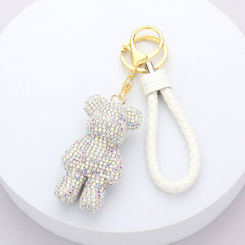 Bling Bear Rhinestone Faux Leather Strap Keychain
