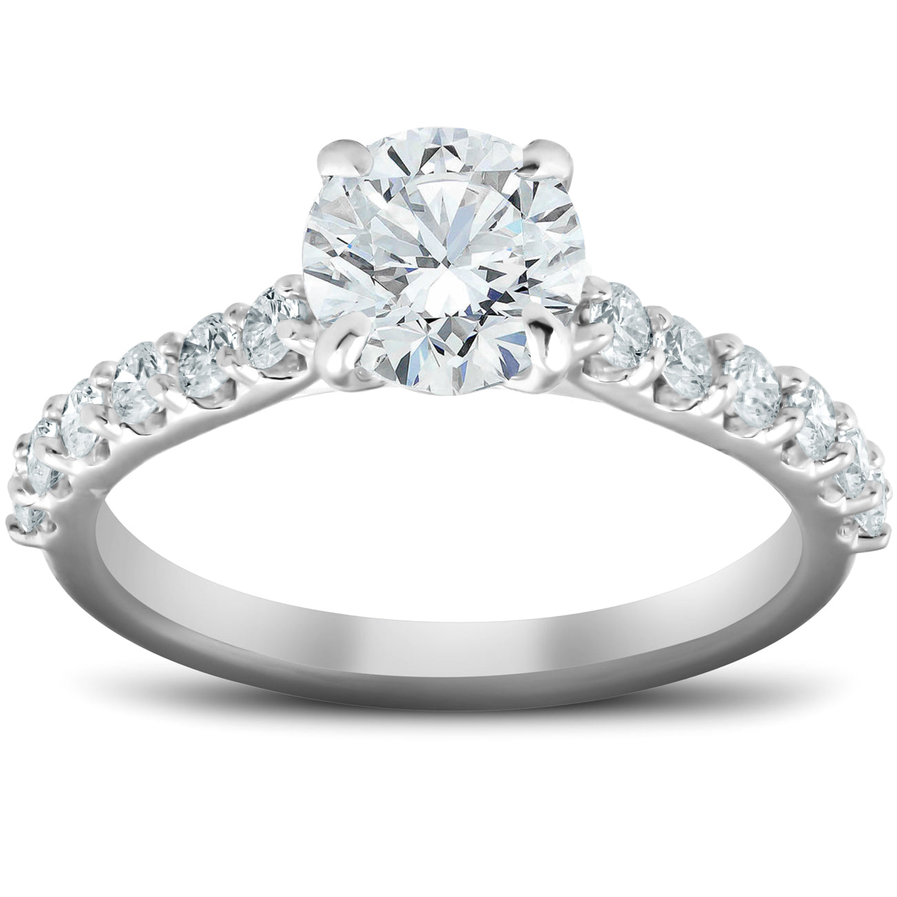 2 Ct Single Row Round Diamond Engagement Ring 14k White Gold