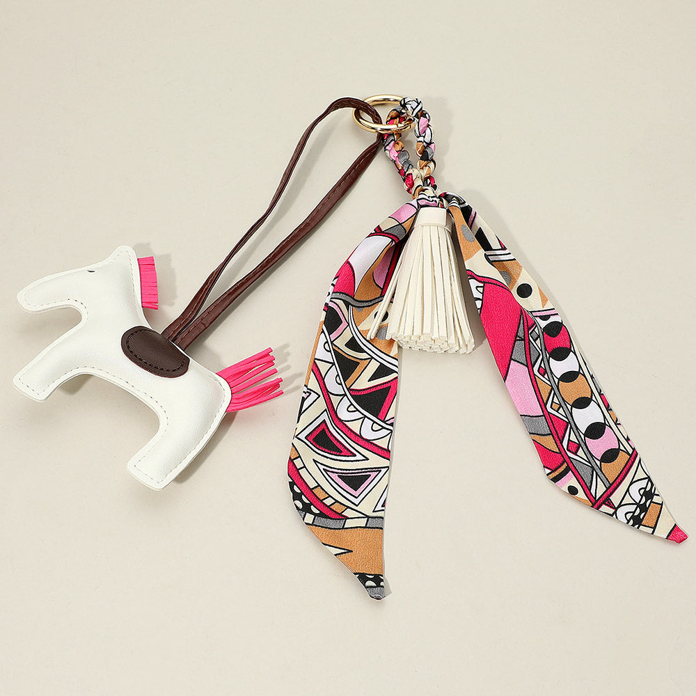 Faux Leather Horse Tassel Scarf Keychain / Bag Charm