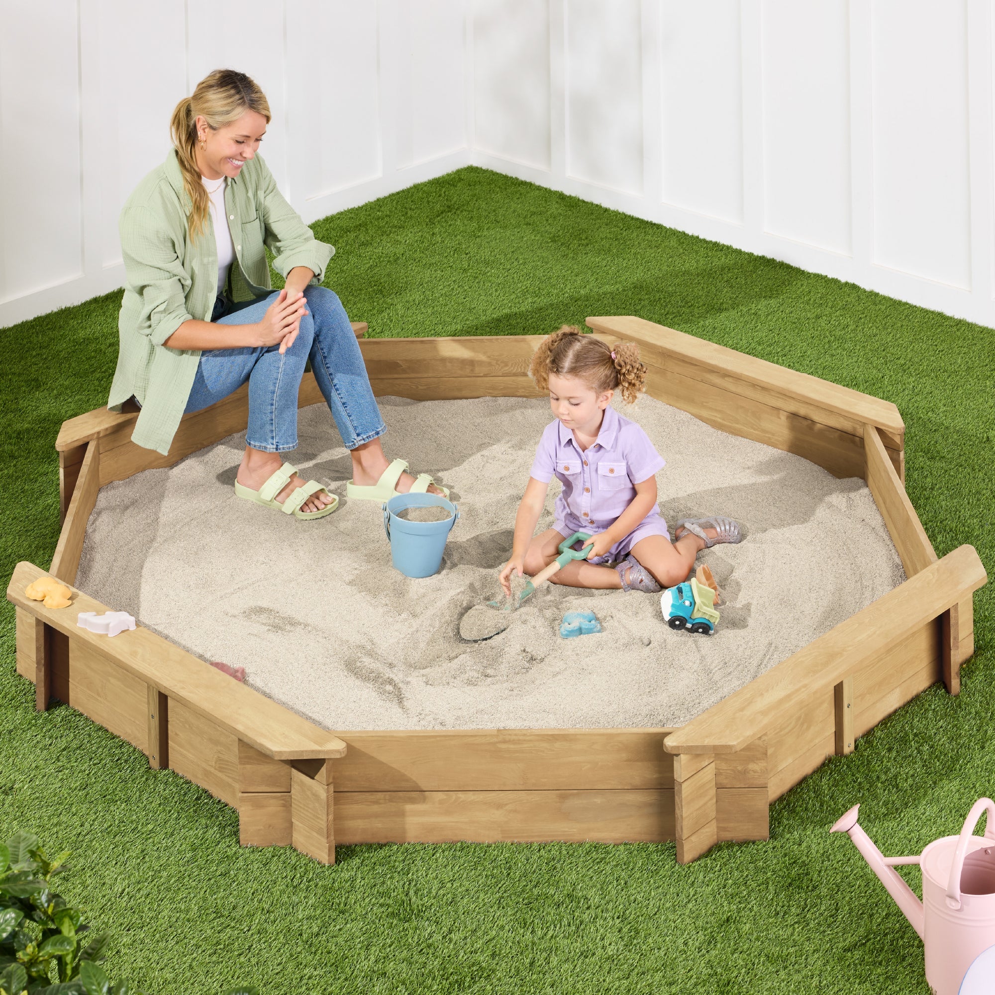 Best Choice Products Kid's Octagonal Wooden Outdoor Sandbox w/ Benches, 8 Seats, Cover, XL Sandpit, Liner