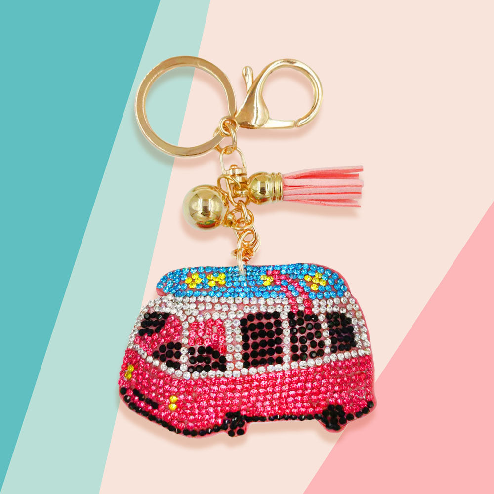 Bling Studded Bus Tassel Keychain