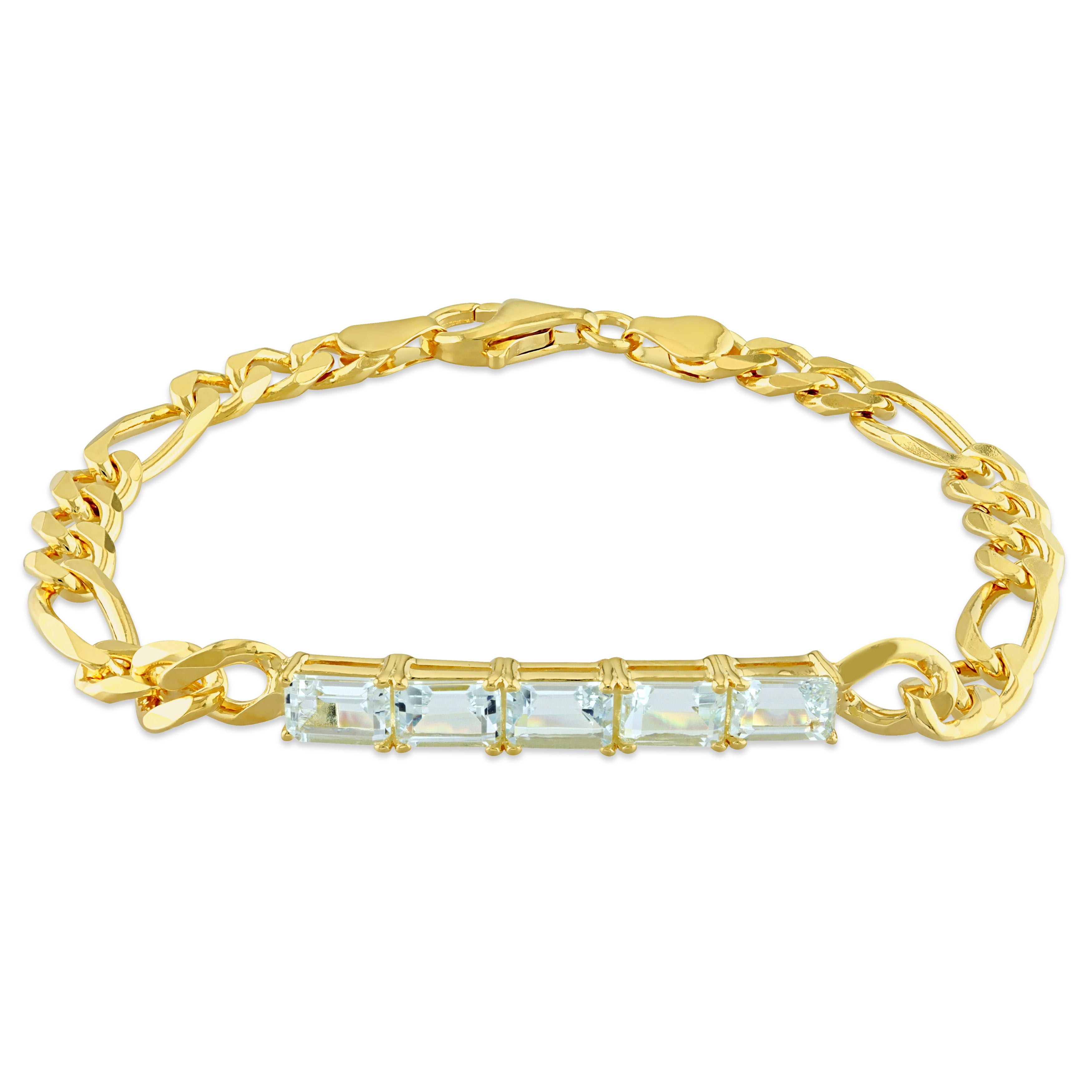 2 3/4 CT TGW Aquamarine Birthstone Link Bracelet in Yellow Plated Sterling Silver