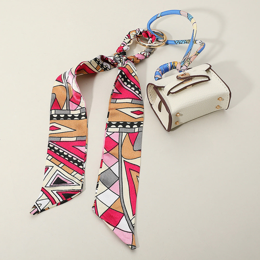Faux Leather Elegant and Stylish Mini Purse / Bag Charm with Abstract Pattern Petit Scarf