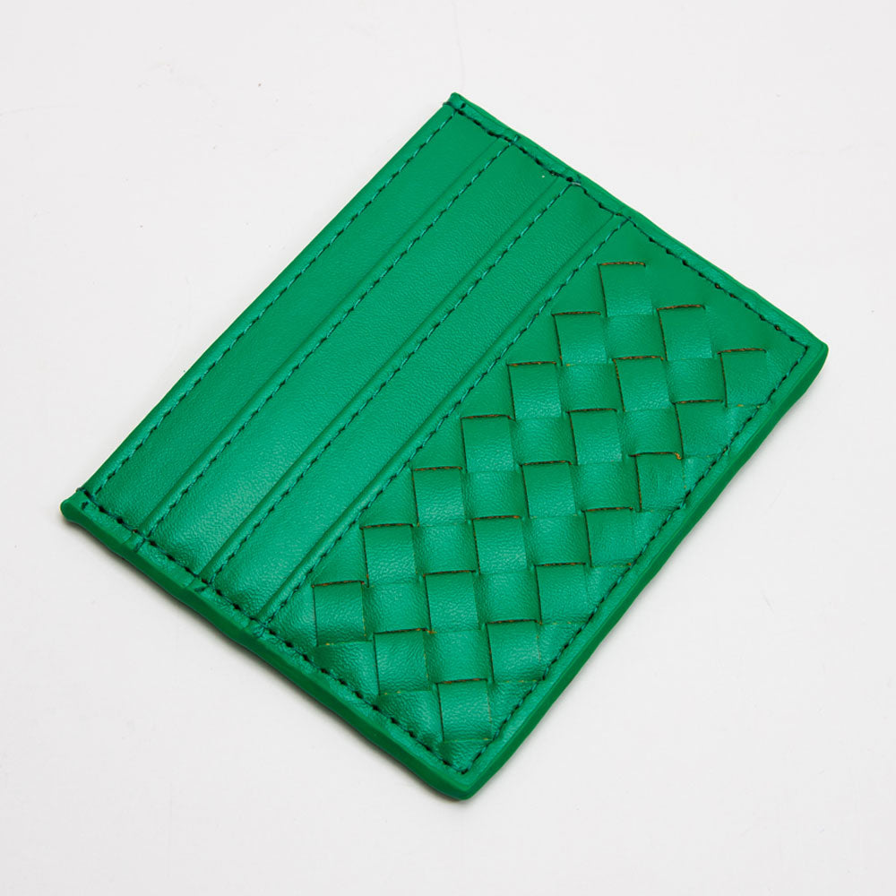 Faux Leather Basket Weave Card Holder Wallet