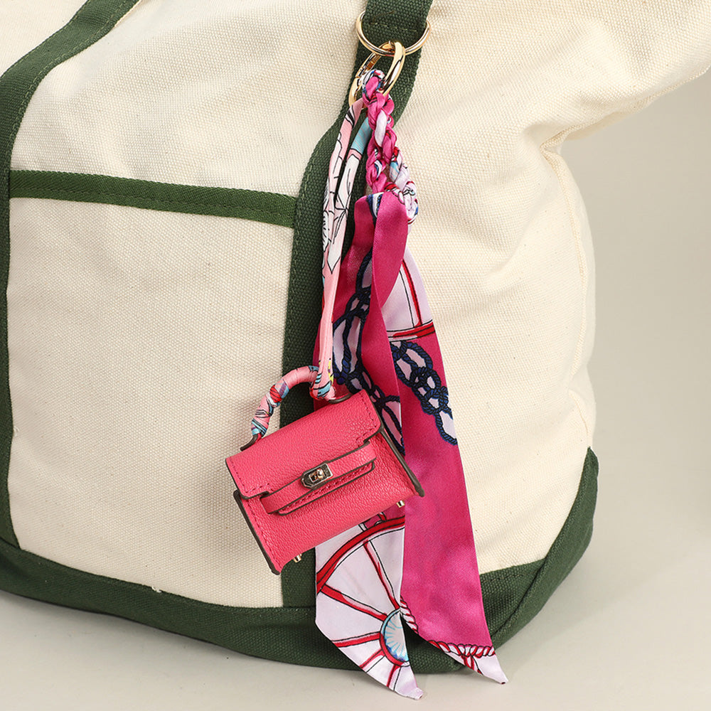 Faux Leather Elegant and Stylish Mini Purse / Bag Charm with Abstract Pattern Petit Scarf