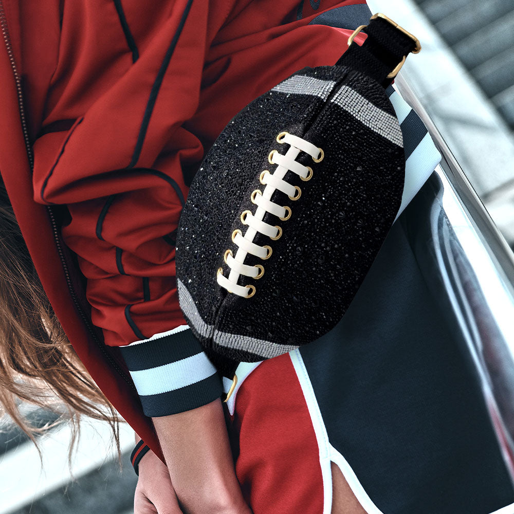 Bling Studded Game Day Football Shape Fanny Pack / Sling Bag
