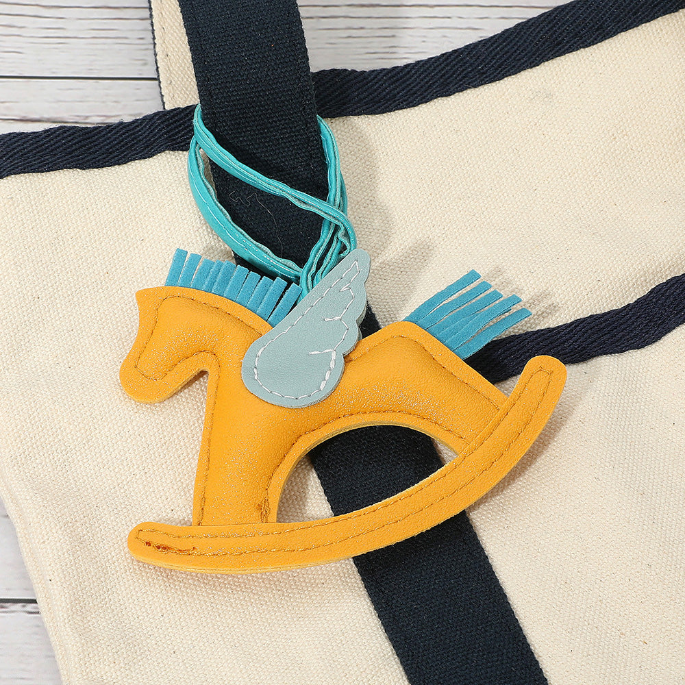 Faux Leather Winged Rocking Horse Bag Charm