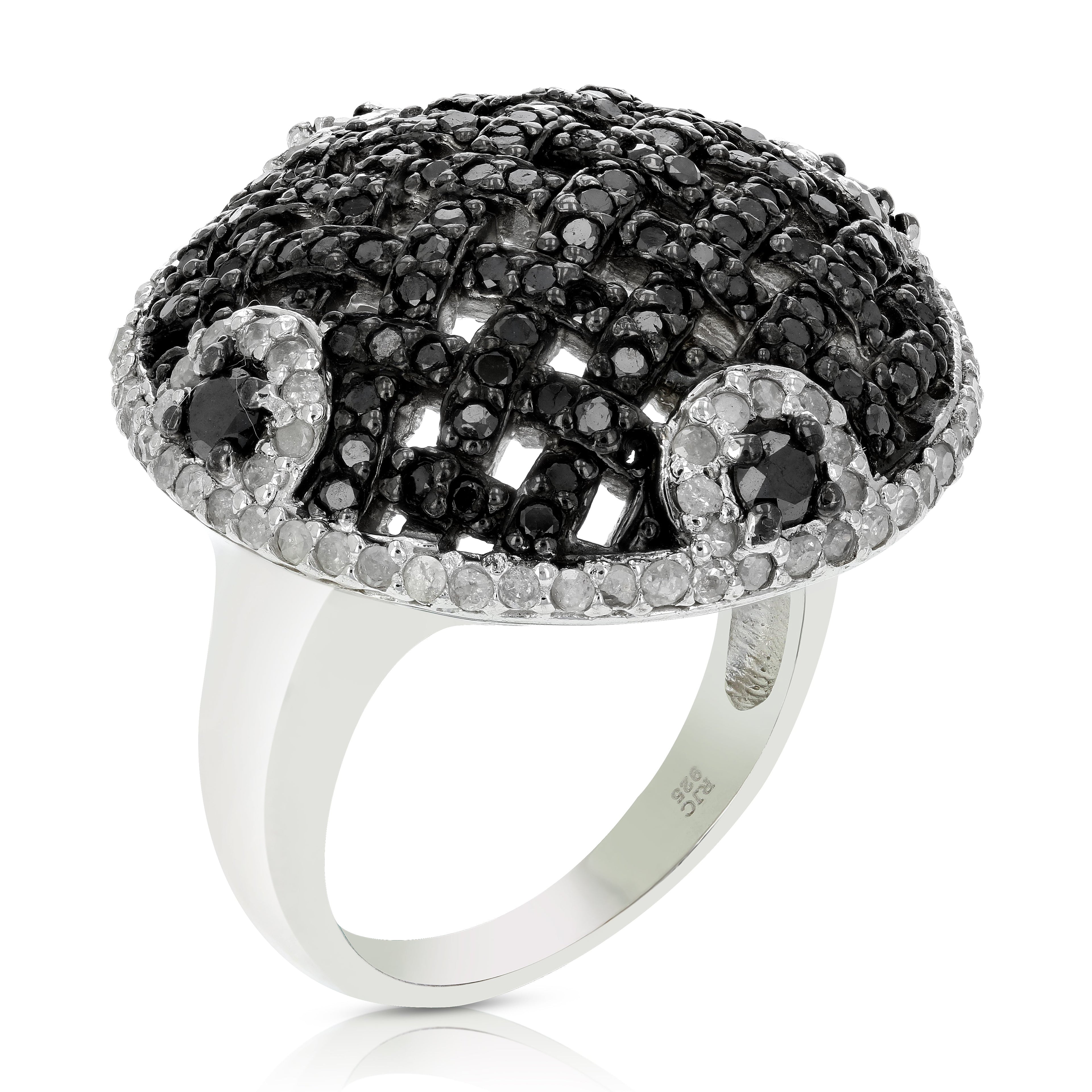 2.30 cttw Black and White Diamond Ring .925 Sterling Silver with Rhodium