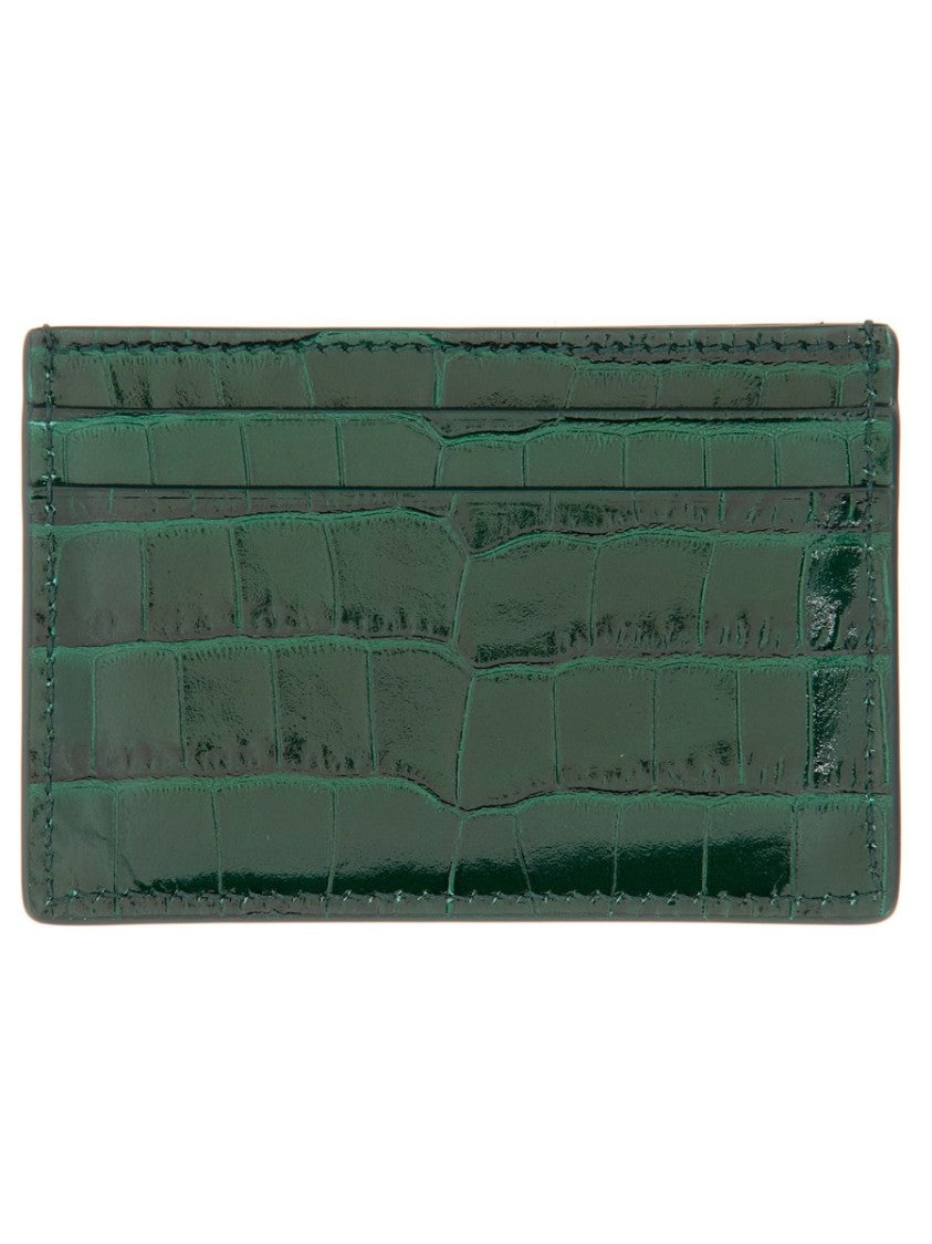 Crocodile-Embossed Leather Card Holder