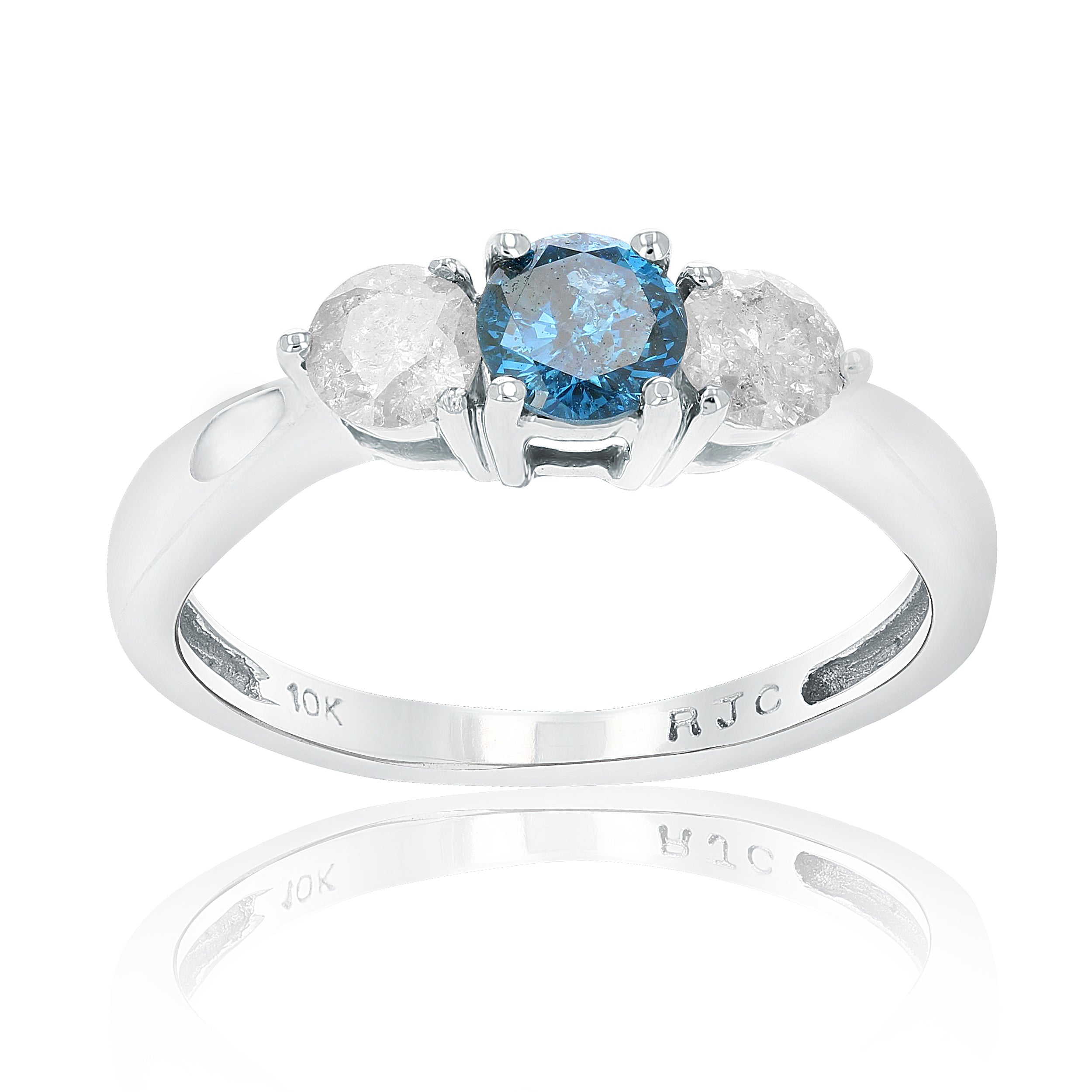 1 cttw 3 Stone Blue and White Diamond Engagement Ring in 10K White Gold