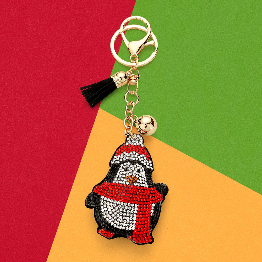 Bling Santa Hat Penguin Tassel Keychain